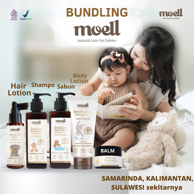 (BUNDLING MOELL HAIR LOTION / Moell BODY LOTION / Moell Multipurpose BALM / Moell SHAMPOO SHAMPO / Moell SABUN / MOELL SAMARINDA BALIKPAPAN SMD BONTANG SANGATTA BANJARBARU BANJARMASIN TENGGARONG