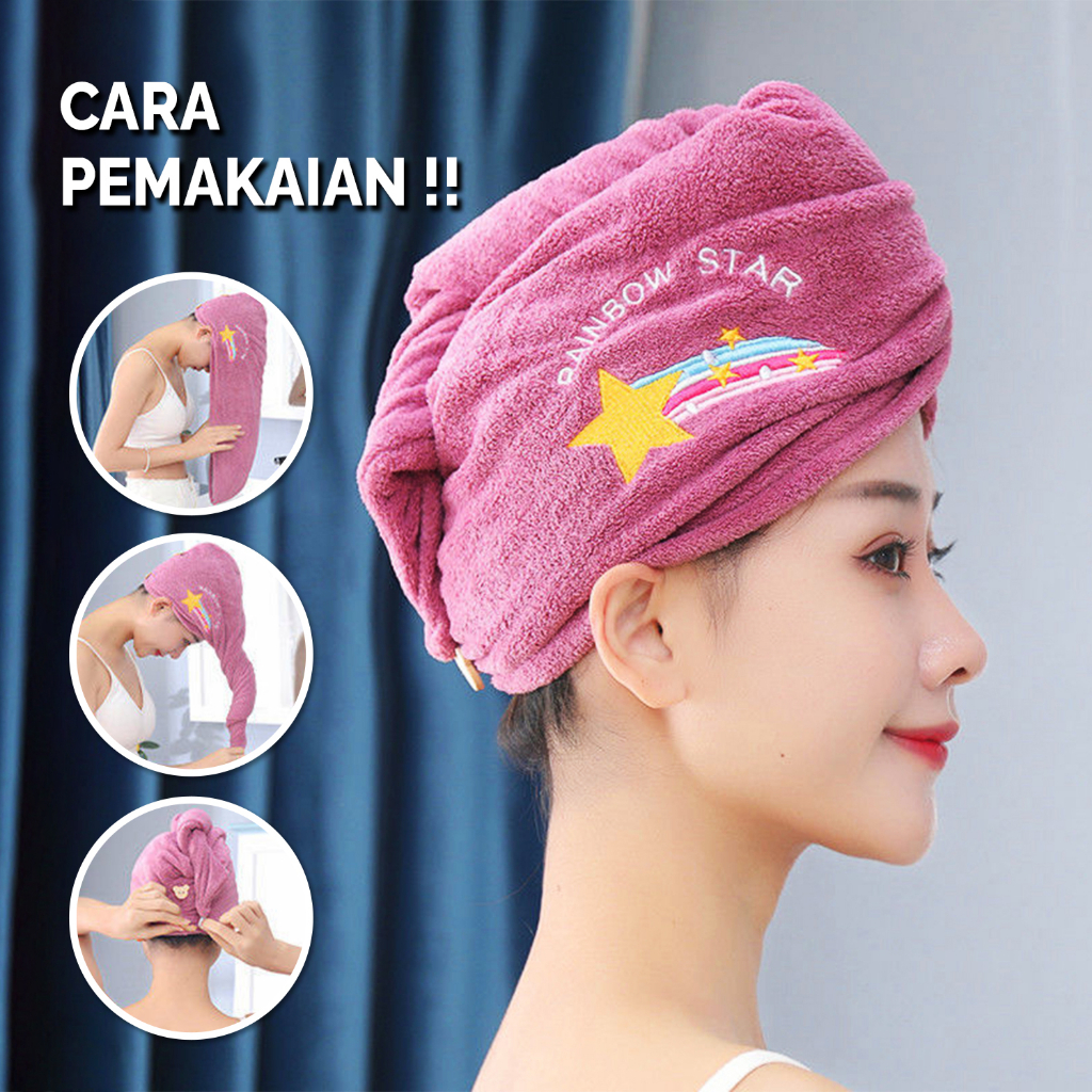 Handuk Keramas Pengering Rambut Kepala Ukuran 65cm x 25cm Magic Towel Handuk Bahan Microfiber Tebal Daya Serap Tinggi J5A1