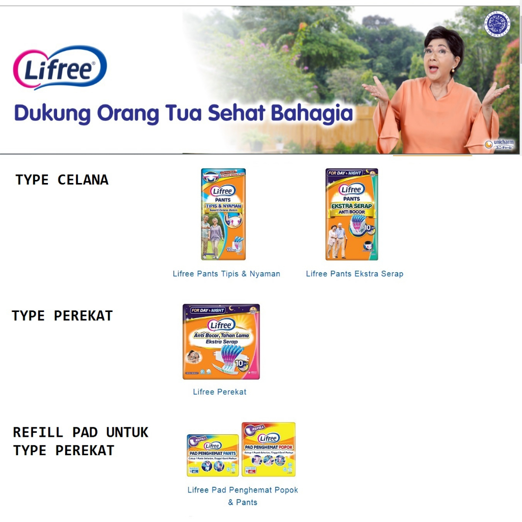 Popok Dewasa Lifree Tipe Perekat / Celana / Refill Pad