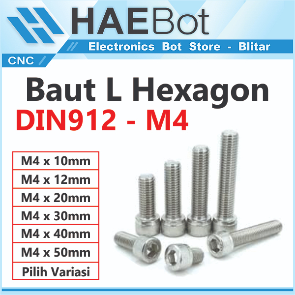 [HAEBOT] Baut L Hexagon DIN912 M4 Stainless Steel SS Hex 10 12 20 30 40 50mm Pengencang