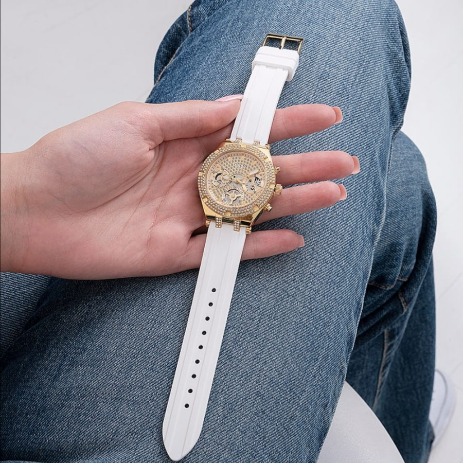 promo GUESS GW0407L2 Original HEIRESS Jam Tangan Wanita Analog Rubber Gold