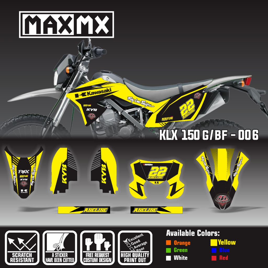 decal decal stiker klx 150 bf dekal stiker variasi striping custom fullbody motif hitam list kuning