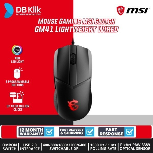 Mouse Gaming MSI Clutch GM41 Lightweight Wired 6400DPI - MSI GM 41