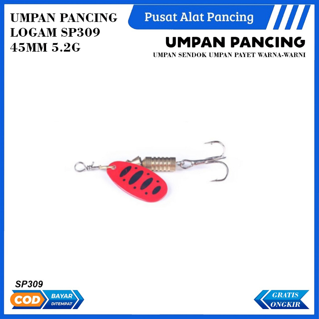 Umpan Pancing Logam SP309 45MM 5.2G Umpan Sendok Umpan Payet Warna-warni Umpan Pancing Umpan Keras Umpan Pemintal