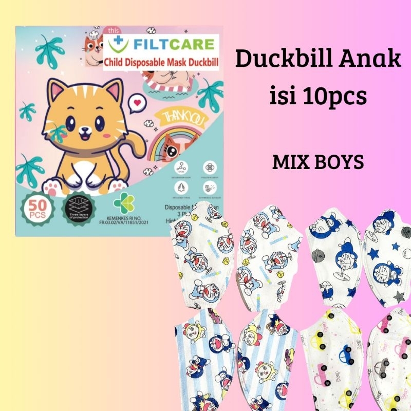 MASKER DUCKBILL ANAK ONCARE MOTIF BOYS MIX CAMPURAN ISI 10PCS 3-10TAHUN