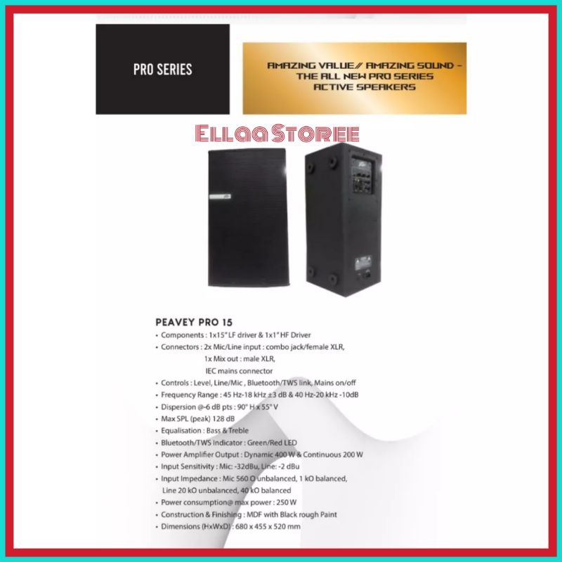Speaker Aktif PEAVEY 15 PRO 15 Inch Garansi Resmi 1 Tahun/2 Unit Speaker