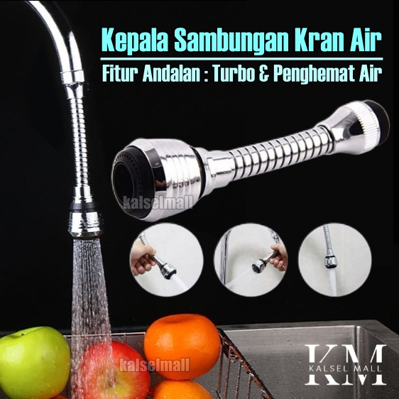 Sambungan Kepala Kran Keran Air Panjang Turbo Fleksibel Putar Shower Saringan Alat Penyambung Ujung Kepala Kran Cuci Piring Tangan Wastafel Wastapel Flex Faucet 360 Derajat Anti Splash ART70