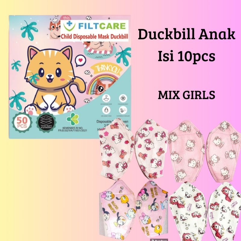 MASKER DUCKBILL ANAK ONCARE MOTIF GIRL MIX CAMPURAN ISI 10PC 3-10TAHUN