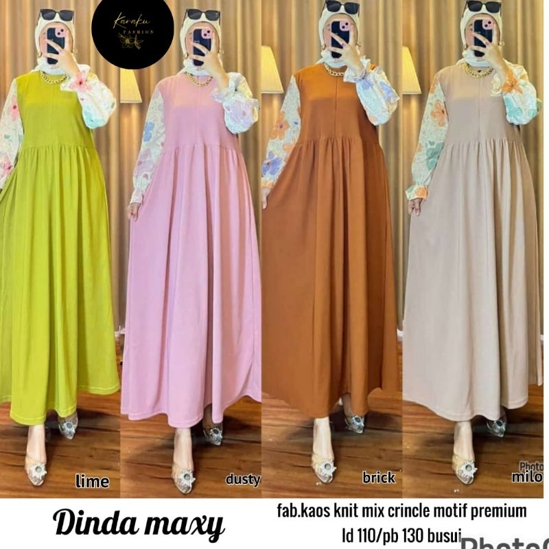 Dinda maxy gamis kombinasi polos dan bunga