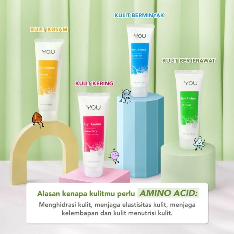 YOU Facial Wash Hy! Amino Anti Acne Sabun Wajah Anti Bacterial Face Wash Brightening Oil Control Wow-Tery Hydrating Sabun Cuci Muka