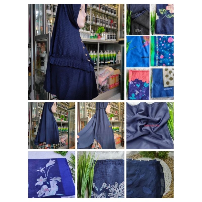 Segi empat warna navy, biru tua polos, motif, saudia, satin, polos tengah, full motif, instan