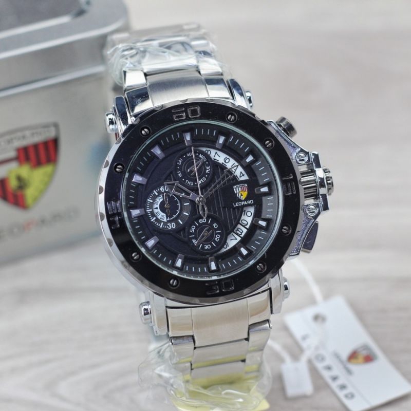 New Jam Tangan Leopard Rantai Stainles Steel Crono Tanggal Aktif Jam Tangan Pria Terbaru