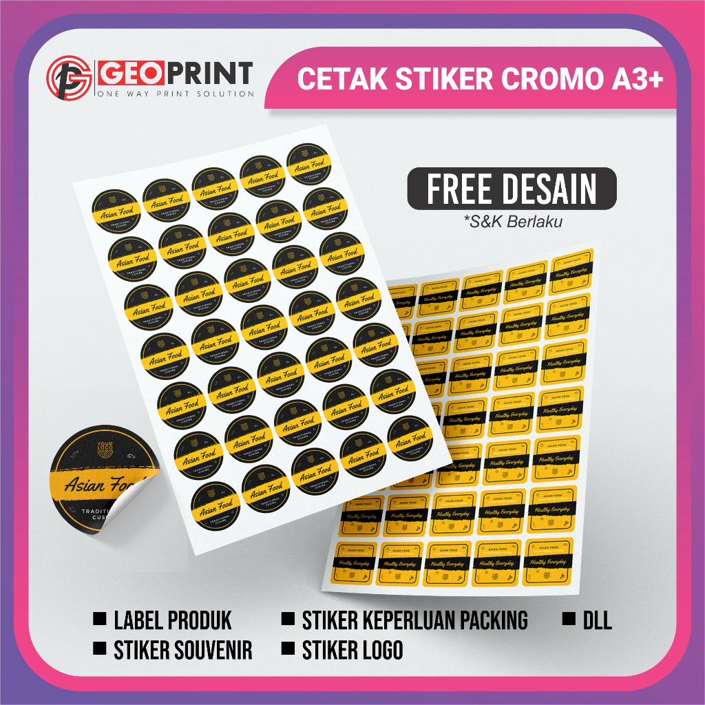 

STIKER NAMA SENDIRI / STICKER CROMO GLOSSY / STIKER MAKANAN / STIKER CUSTOM A3+ GRATIS DESAIN