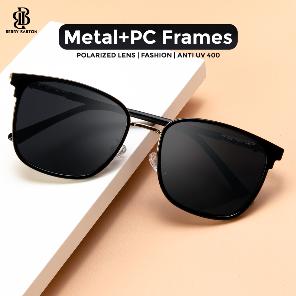 Berrybarton Kacamata Hitam Polarized Square Metal Pc Sunglasses Anti Silau UV400 Fashion Pria Wanita