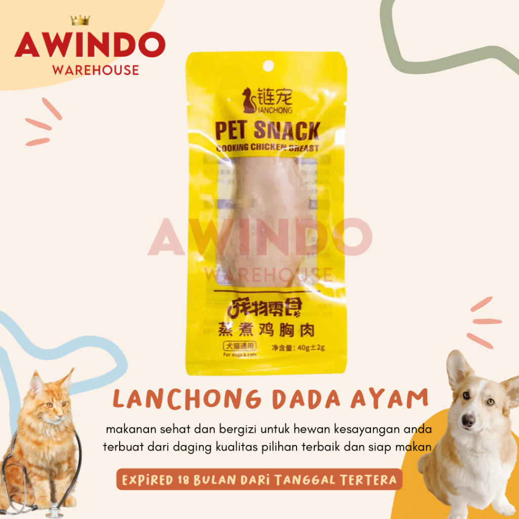 LANCHONG 42GR - Makanan Cemilan Kucing Anjing Dada Ayam Daging Asli