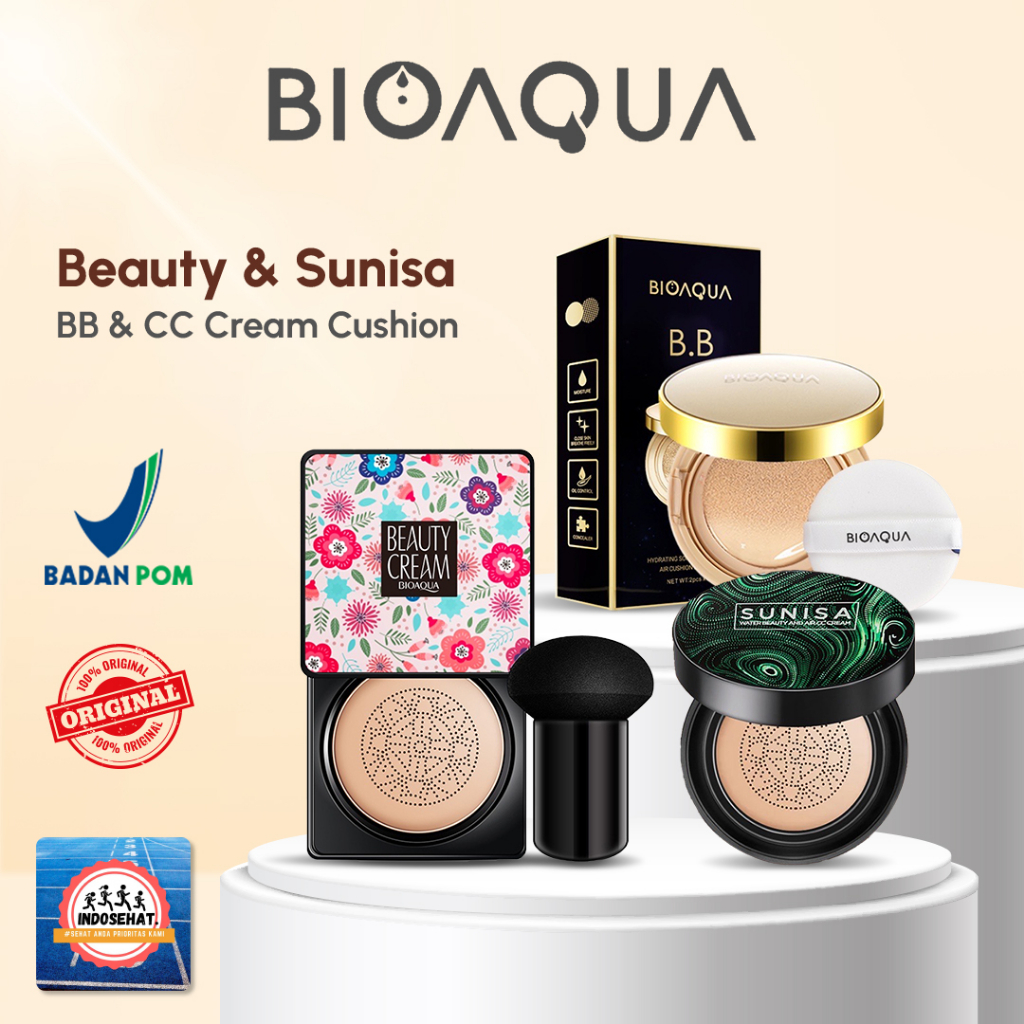 BIOAQUA Beauty &amp; SUNISA BB CC Cream / Hydrating Flawless Air Cushion Bedak Padat Tabur