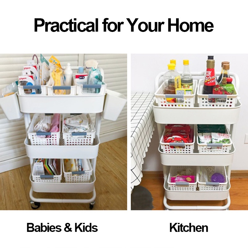 Rak Troli Keranjang Trolley Organizer Bayi Baru Lahir Organizer Dengan Keranjang Lebar 3-Tier Keranjang Utilitas Kamar Tidur