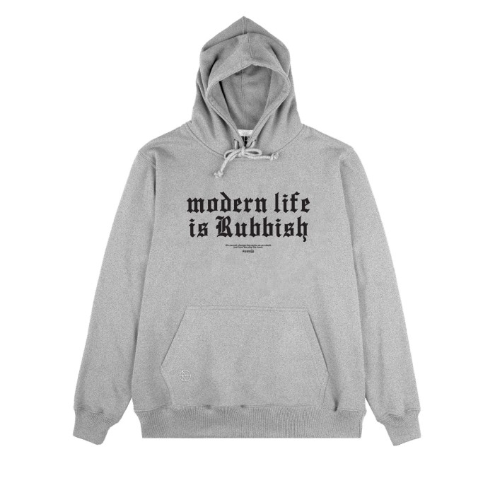 Russ.Co Pullover Hoodie Litle Text Modern Life Is Rubbish Misty