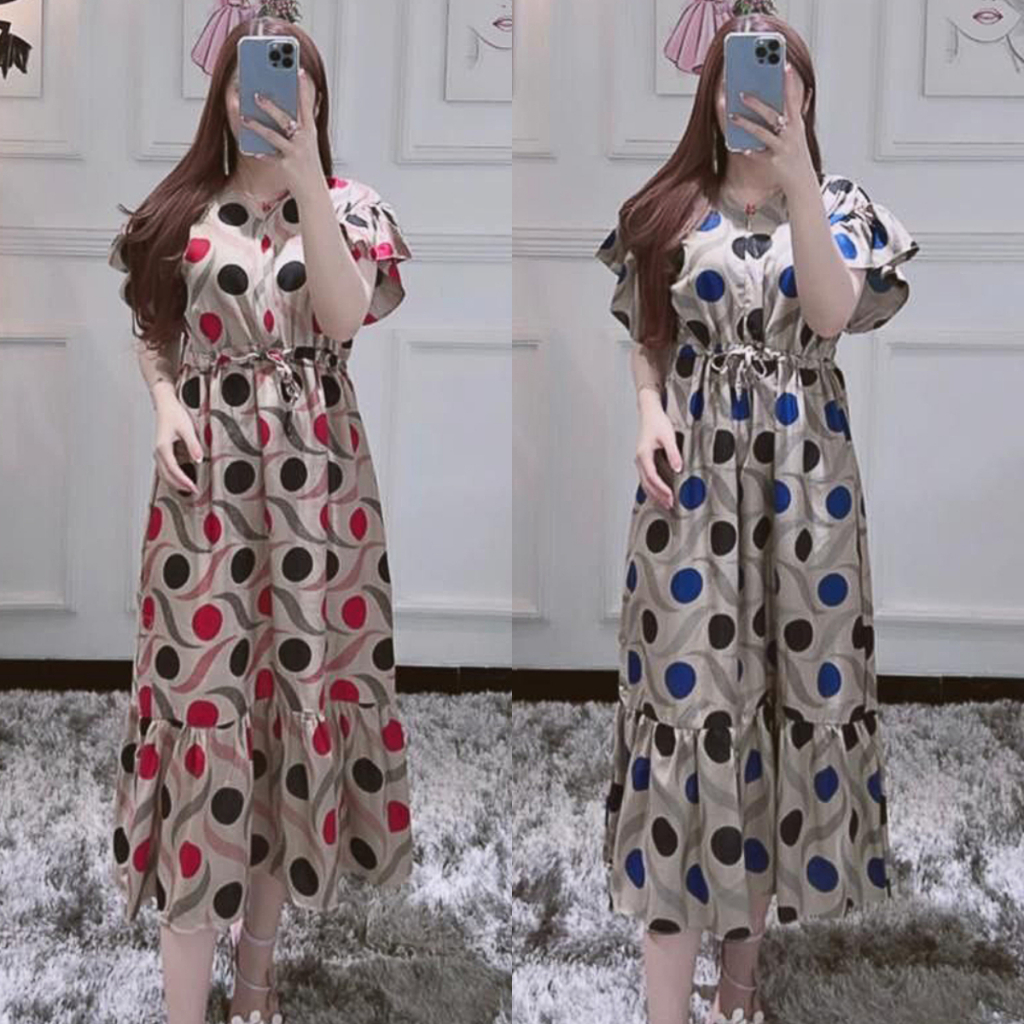 Daster Serut Dada Kekinian Terbaru Lengan Pendek Dress Luna Kerut Tali Dada Bahan Rayon Tebal Adem B