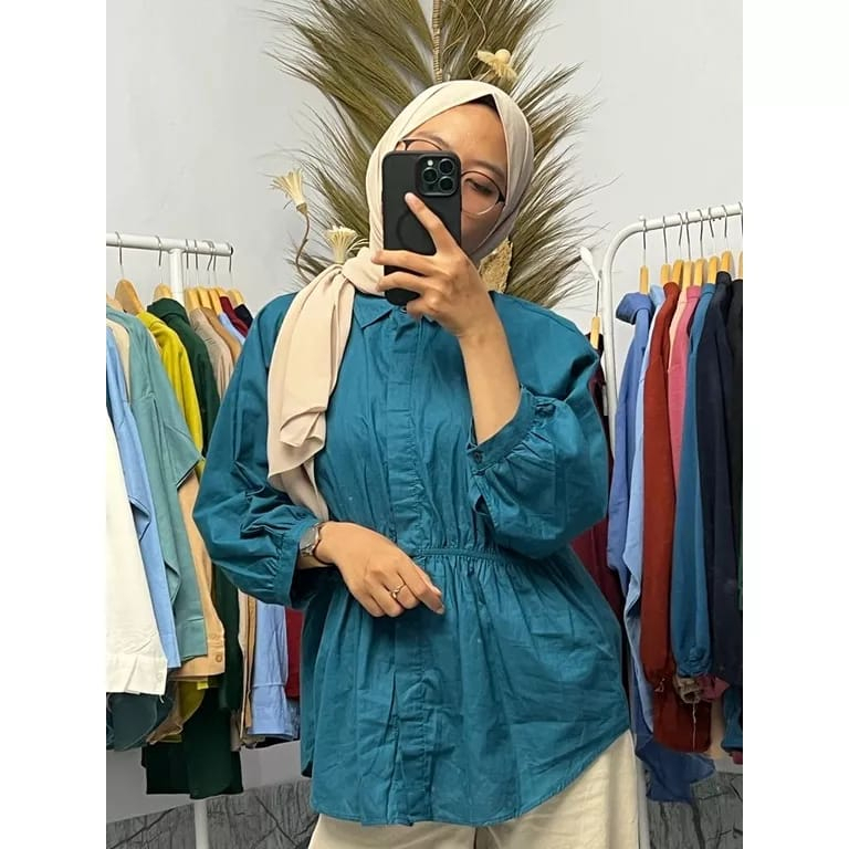 Alya Katun Shirt - Atasan Kemeja Serut Depan