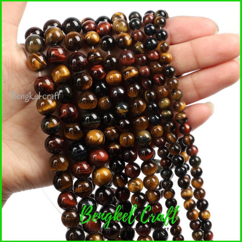 Manik Batu Alam Tiger Eyes 3 Colours 6mm 8mm 10mm biduri sepah