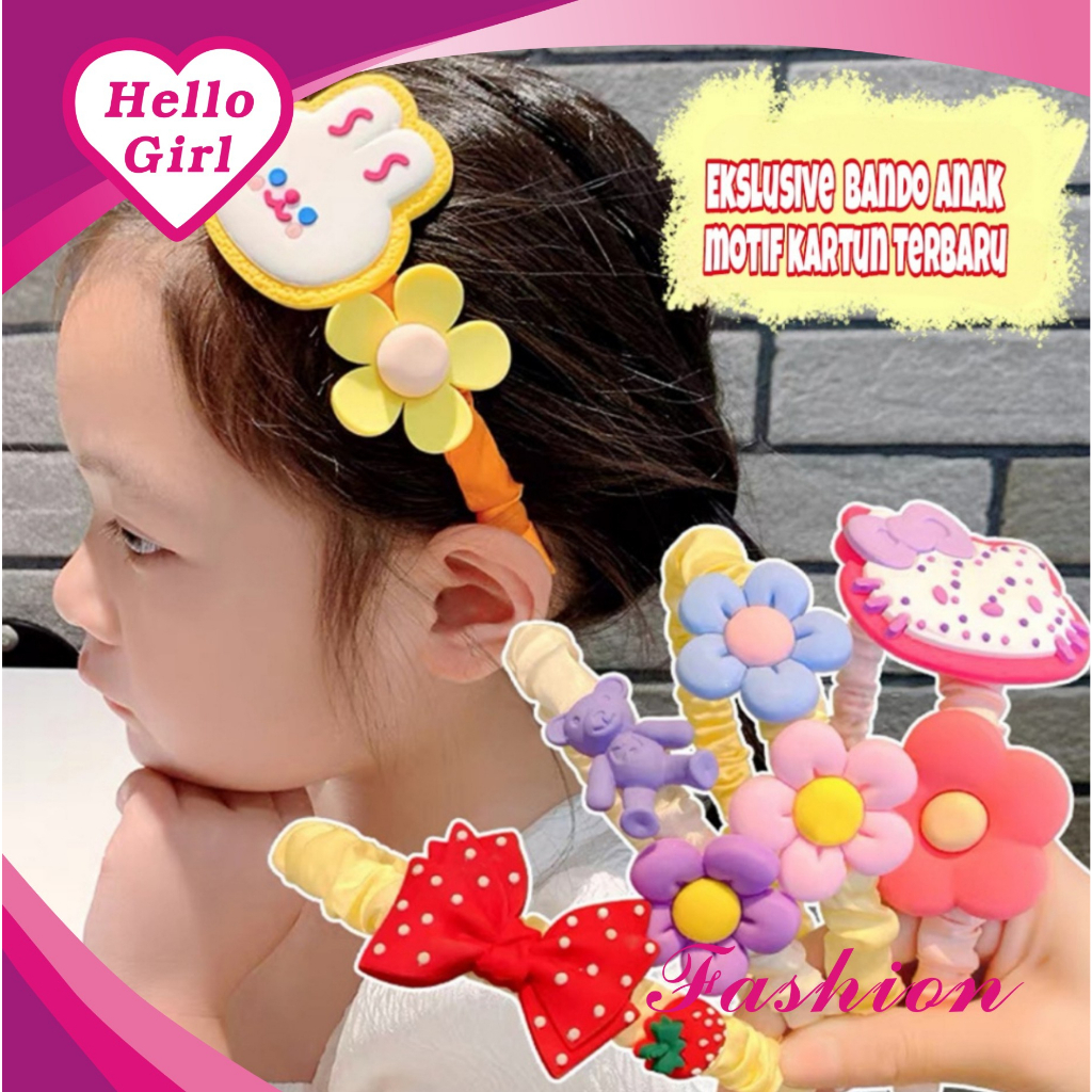 (Hello Girl)B71 Bando Anak Lucu Terbaru Motif Kartun/Bando Anak Gaya Korea Import