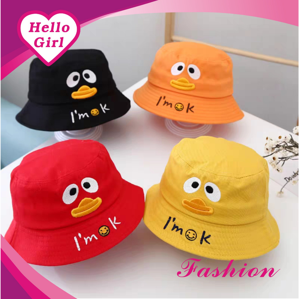 (Hello Girl)MZ37 Bucket Hat Topi Anak Kecil Umur 2-6 Tahun Motif IM OKE Gaya Korea Import