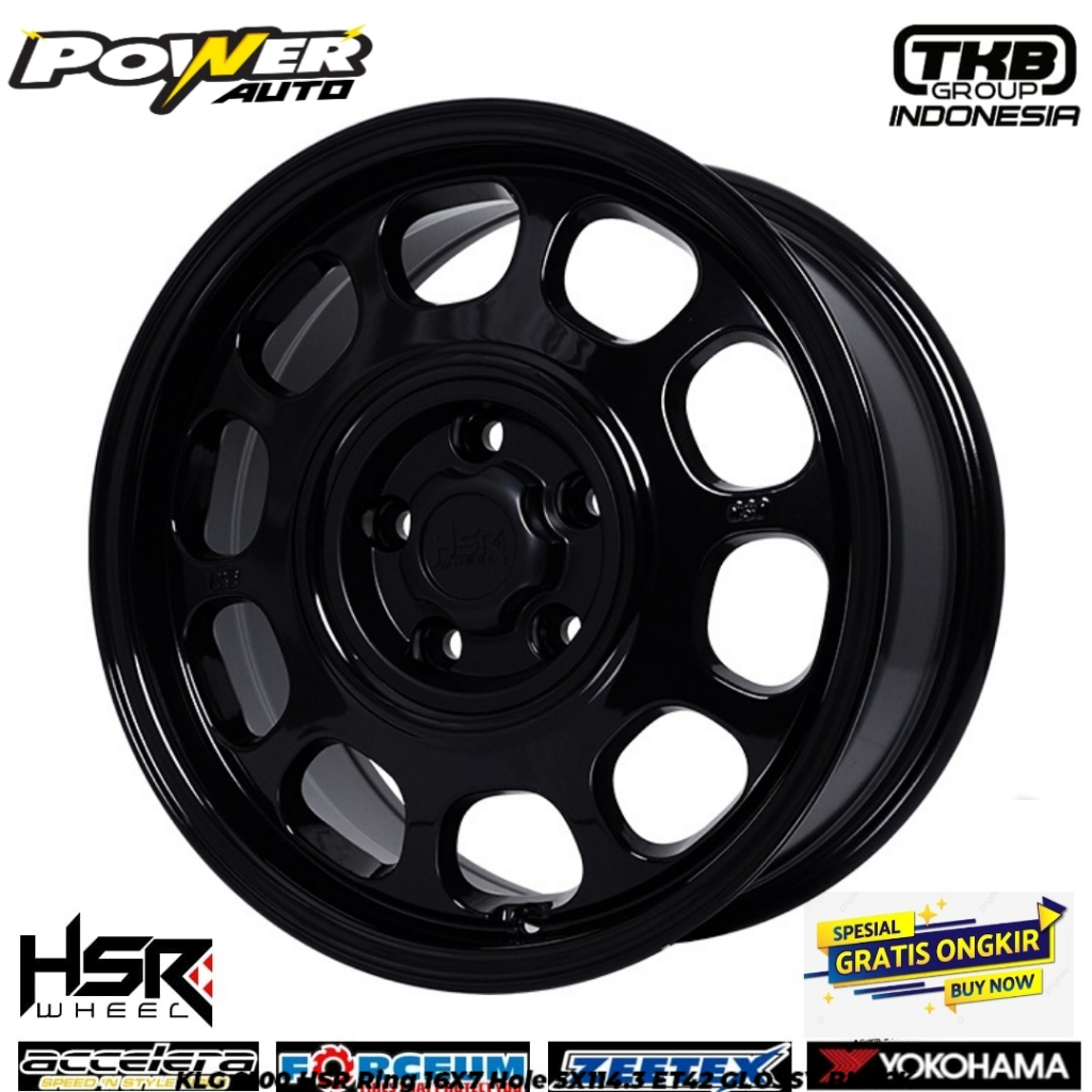 velg mobil kaleng ring 16 lebar 7 pcd 5x114,3 grand max, luxio, L300 hsr racing klg black