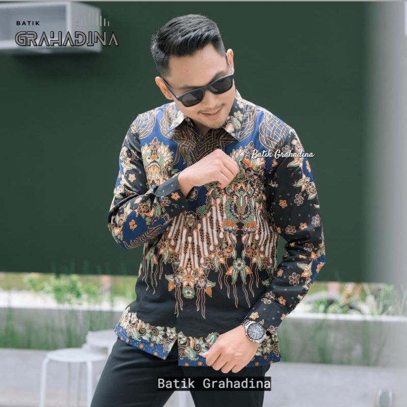 ALIANDO Baju Batik Pria Lengan Panjang Slim Fit Premium Furing Modern Adem Casual Kemeja Formal Katu