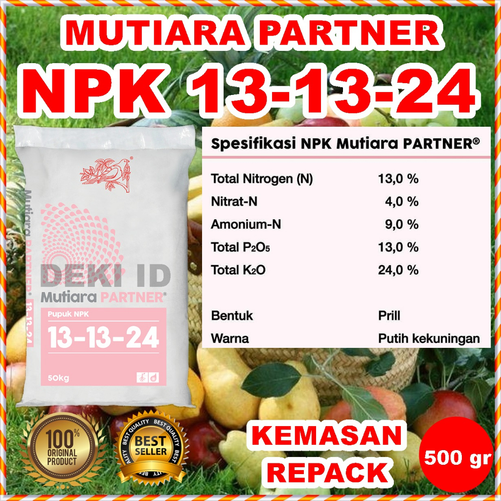 Pupuk Meroke Mutiara NPK Partner 13 13 24 Kemasan Repack 500 Gram Patner Tanaman Anggur Mangga Alpukat Buah Sayur Hias