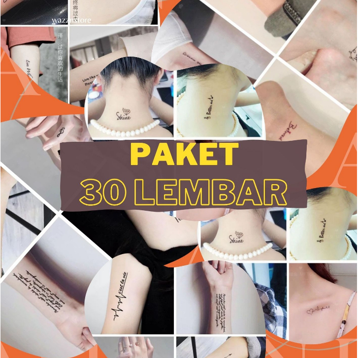 30 lembar Tatto Temporer Tulisan Aesthetic dan gambar random acak / Temporary tattoo sticker tahan a