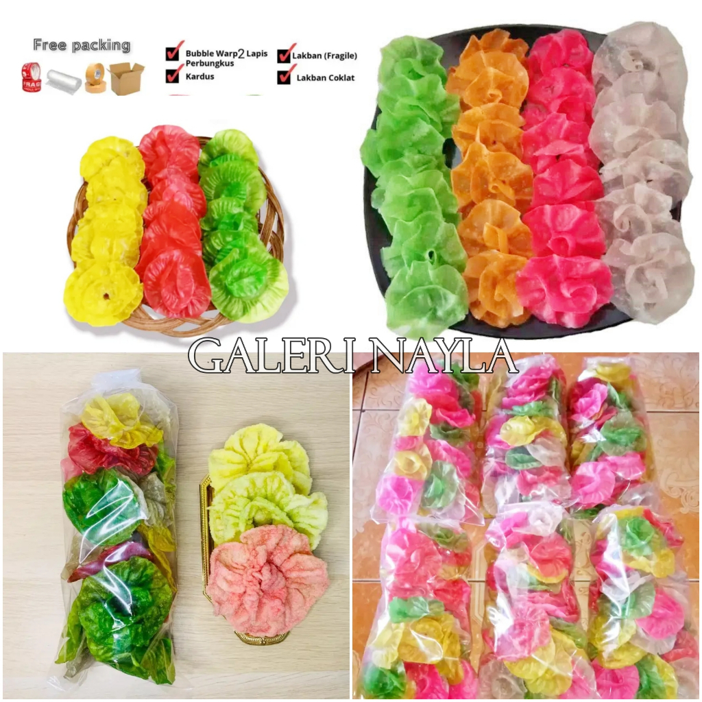 

Kerupuk Kembang Rose Mentah Kerupuk Dapros Parered Bahan Tepung Beras Isi 10 / 50 PCS