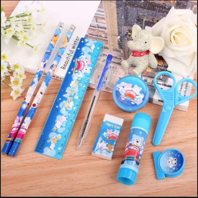 paket alat tulis anak karakter 9 in 1 stationery korean cute