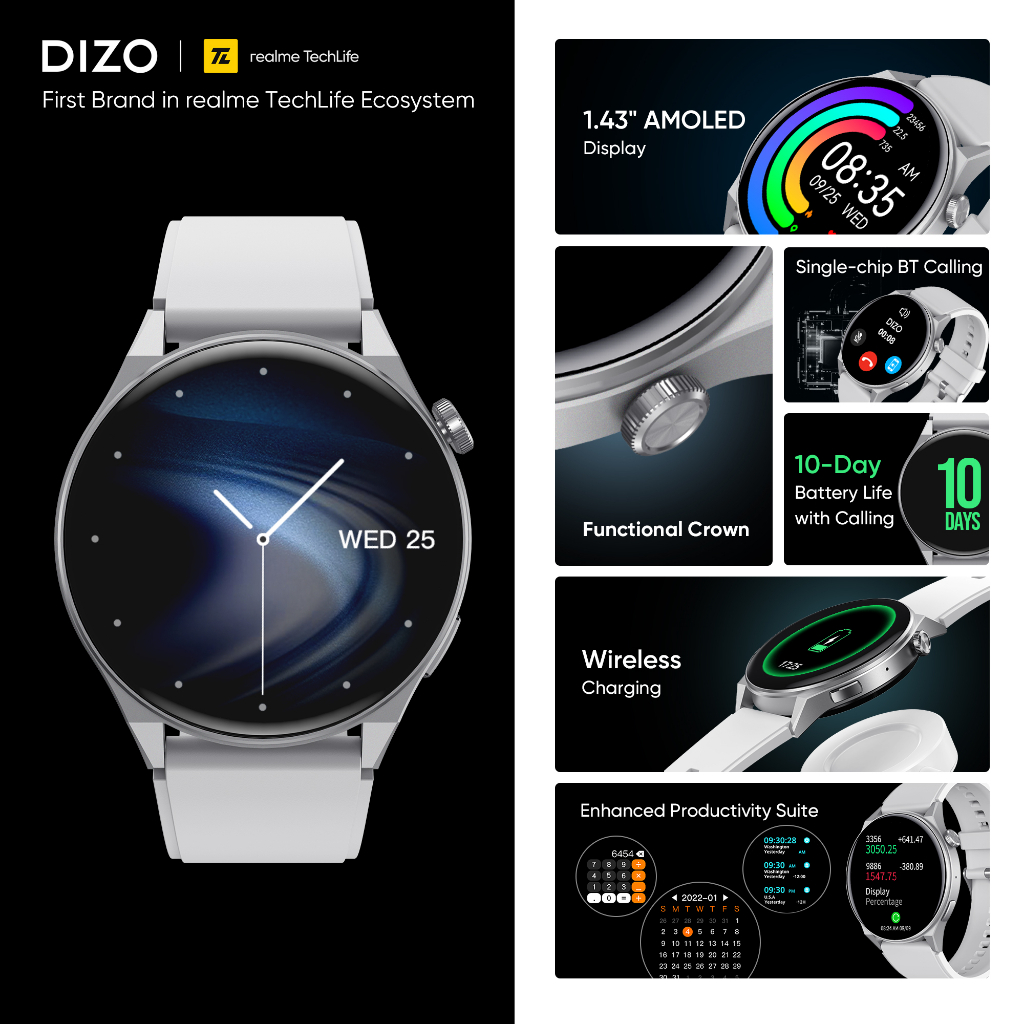 DIZO By realme techlife Watch R2 smartwatch R2 1.43 inch Dynamic display Silver