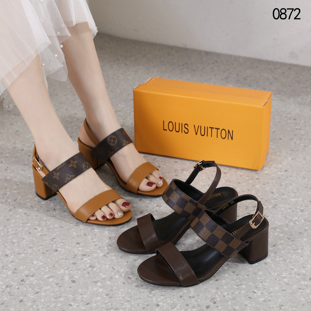 0872 Leather Ankle Strap Block Heel Sandals