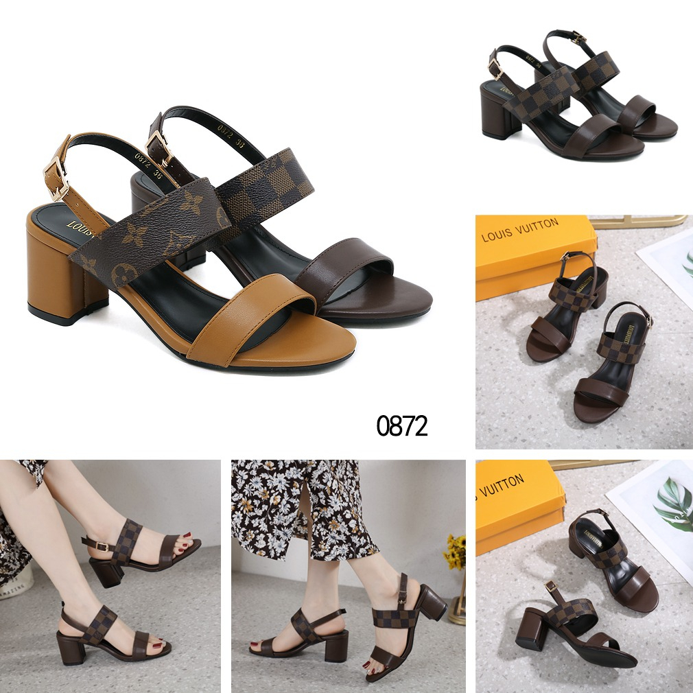 0872 Leather Ankle Strap Block Heel Sandals