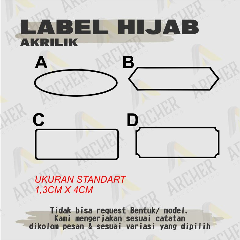 LEBEL HIJAB AKRILIK SILVER CUSTOM NAMA ATAU BRAND ANDA