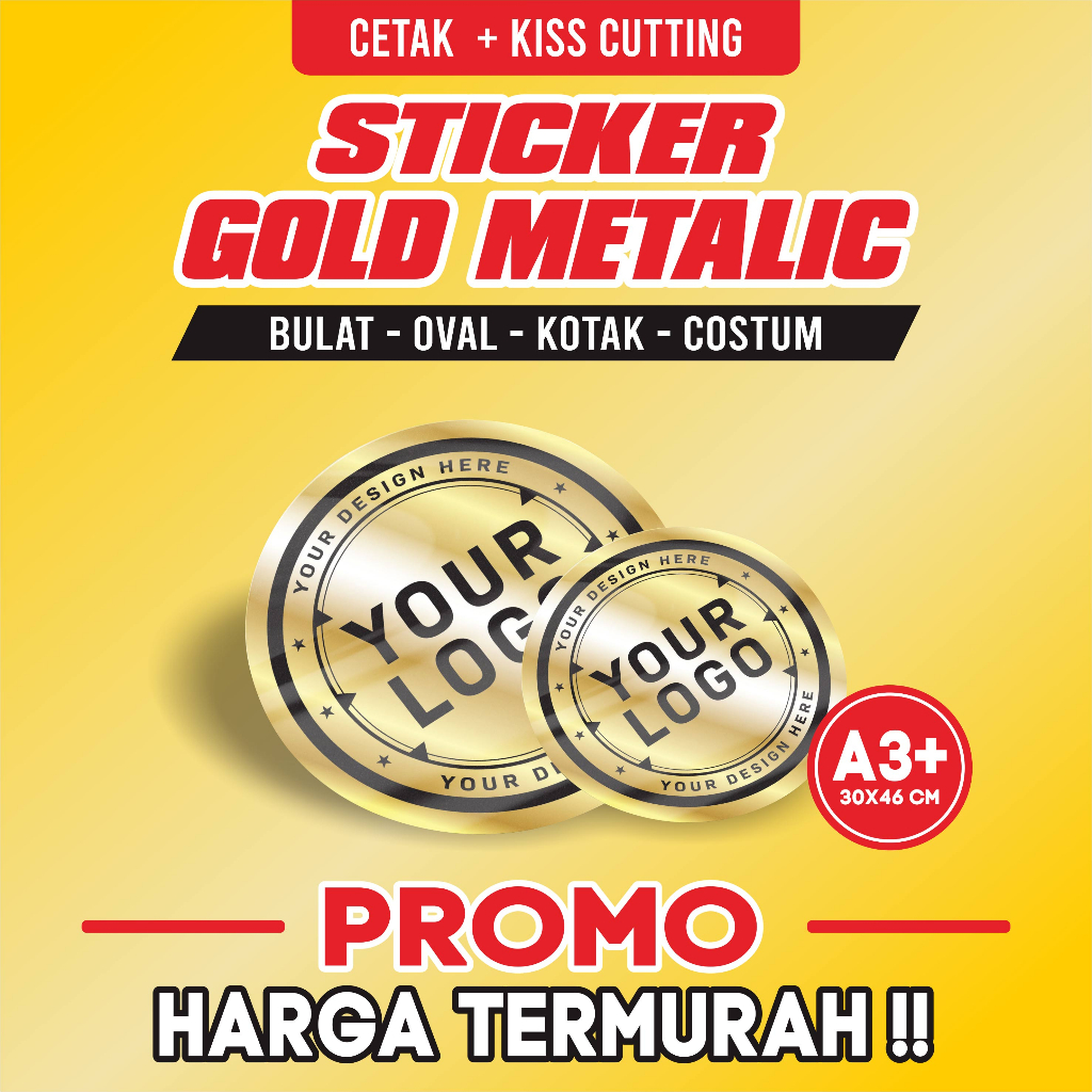 

STIKER GOLD METALLIC KEMASAN UMKM makanan & minuman VINYL A3+ cetak + cutting