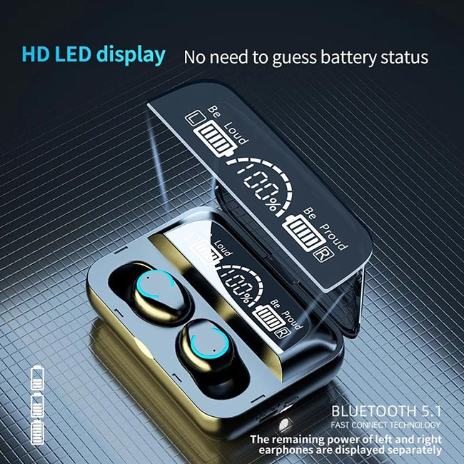 MOCHO F9-47 Bluetooth 5.0 TWS Headphone Nirkabel Earphone Tampilan Digital LED Headset Olahraga Taha