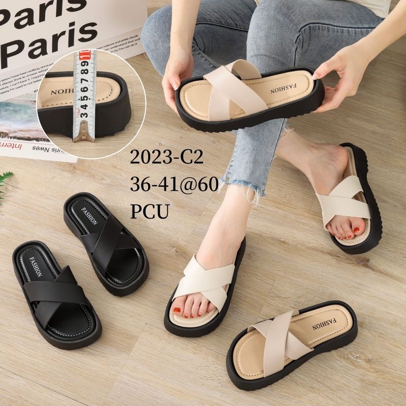 sandal slip on wanita sandal karet'wanita kekinian 2023-c2 model silang