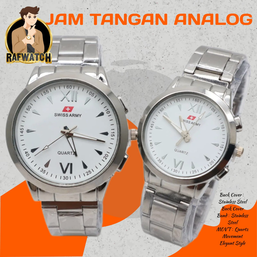 Jam Tangan Pasangan Pria Wanita Analog Casual Rantai Stainless Hitam Silver RPA1