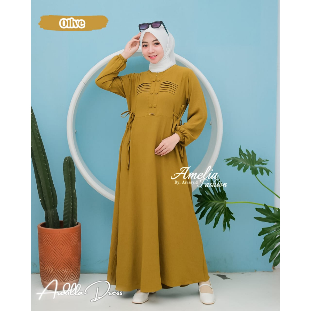 Gamis cringkle ARDILA by amelia dress wanita terbaru kekinian