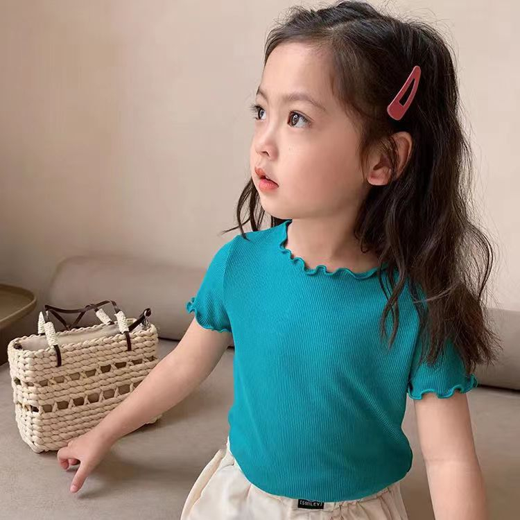 ByKiddos – Atasan Kaos Anak Perempuan Lengan Pendek Versi Korea / T-shirt Polos Import Sutra Es / Kaos anak Impor