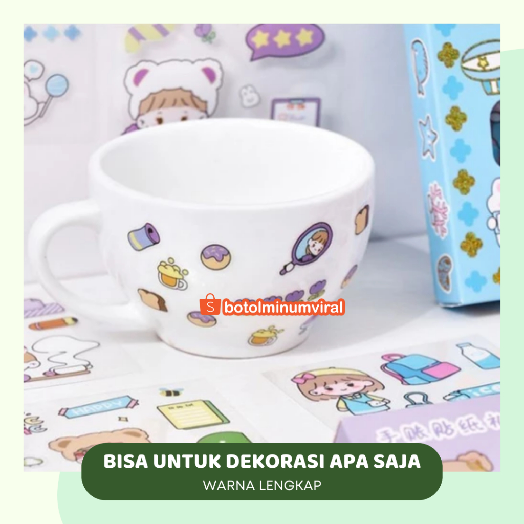 Sticker Botol Minum Viral Korea Anti Air 2D 3D Momo Aesthetic 100 Lembar Box