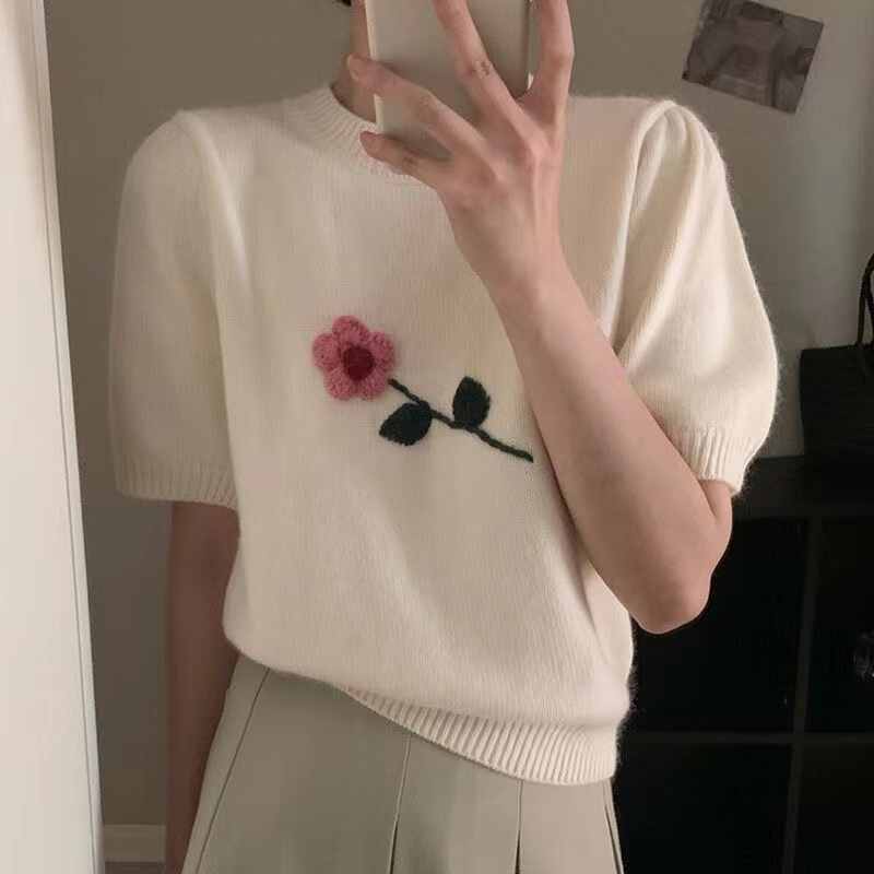 Arumi Flower Polo Knit - T-shirt Korean Style - Atasan Wanita Rajut Import TM (51088)