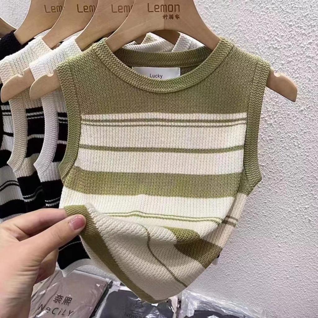 Denisse Crop Tee TankTop - Inner Knit Salur - Atasan Wanita Rajut TM (23247)