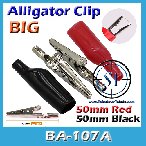 Capit Buaya Alligator Clip BESAR 1 Set Merah Hitam Jepit Japitan Lombok Aki Accu Ukuran 50mm BA-107A