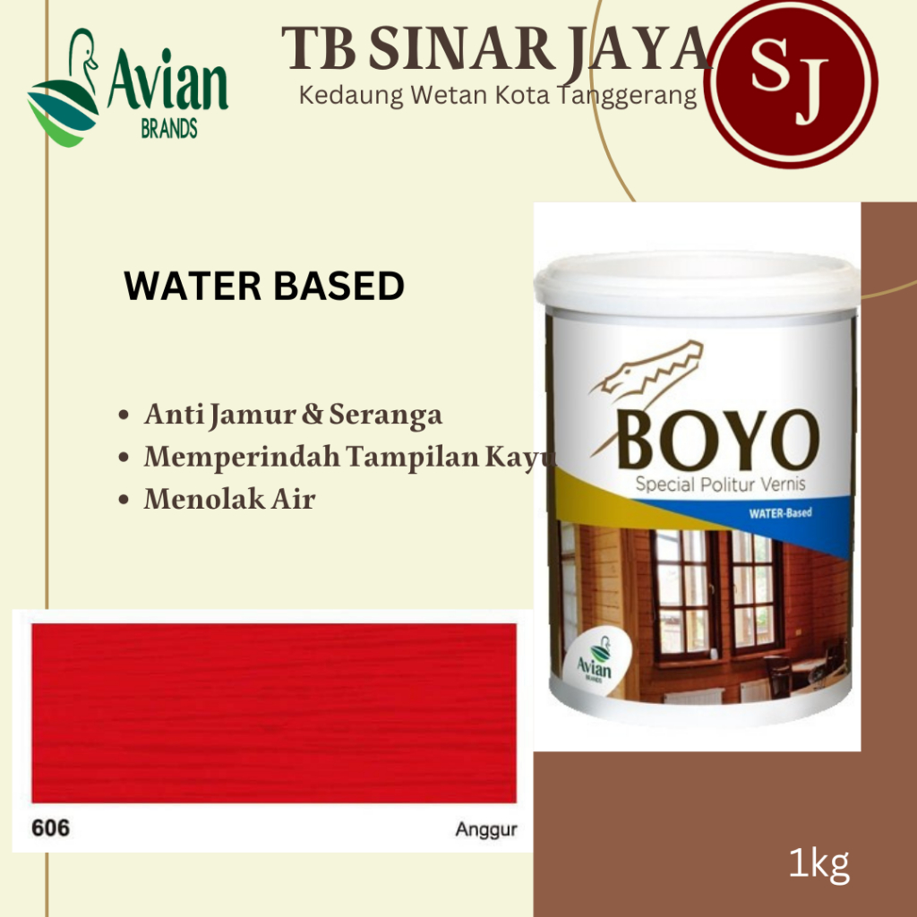 Avian Boyo Politur Cat Kayu WATER BASED 1KG - 606 ANGGUR