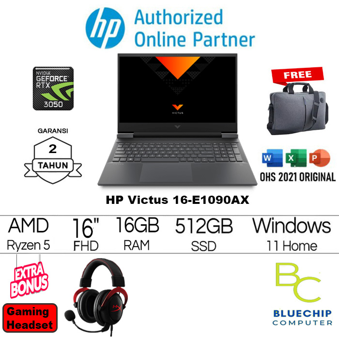 LAPTOP HP Victus 16-E1090AX-Ryzen5-6600H RTX 3050 16GB 512GB 16"FHD