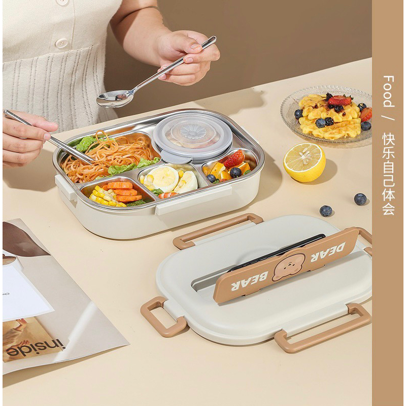 LITTLEDAISY | Lunch Box 304 Stainless /Bento Box + TAS BEKAL / Kotak Makan 4 Sekat 5 Sekat Gaya Jepang Tahan Panas Dan Anti Tumpah tempat makan